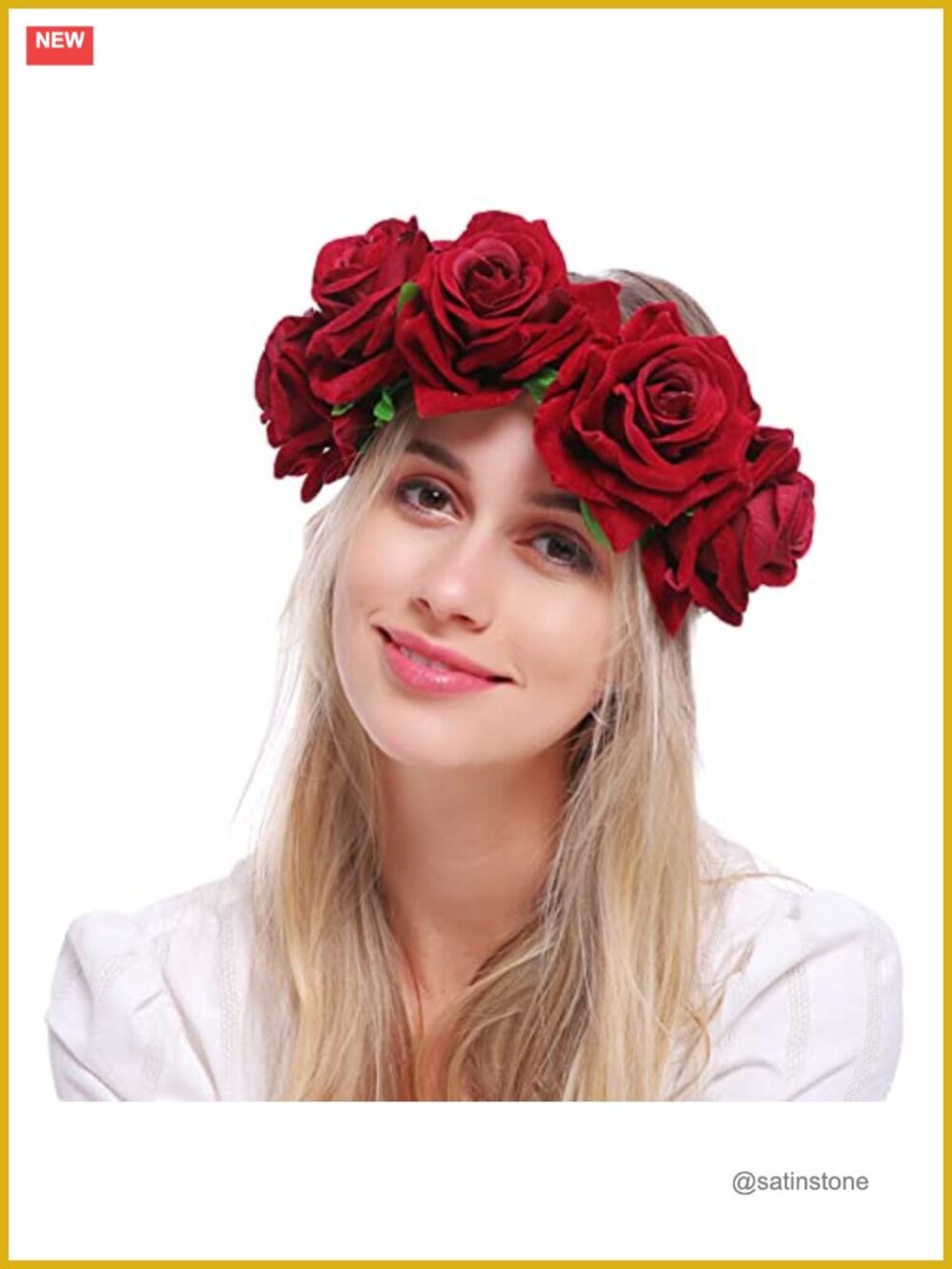 Rose Flower Crown Elastic Headband Polyester Wedding Party Hair Accessory
